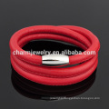 Wholesale jewelry multilayer Genuine Leather bracelet with stainless steel clasp SW-LB010